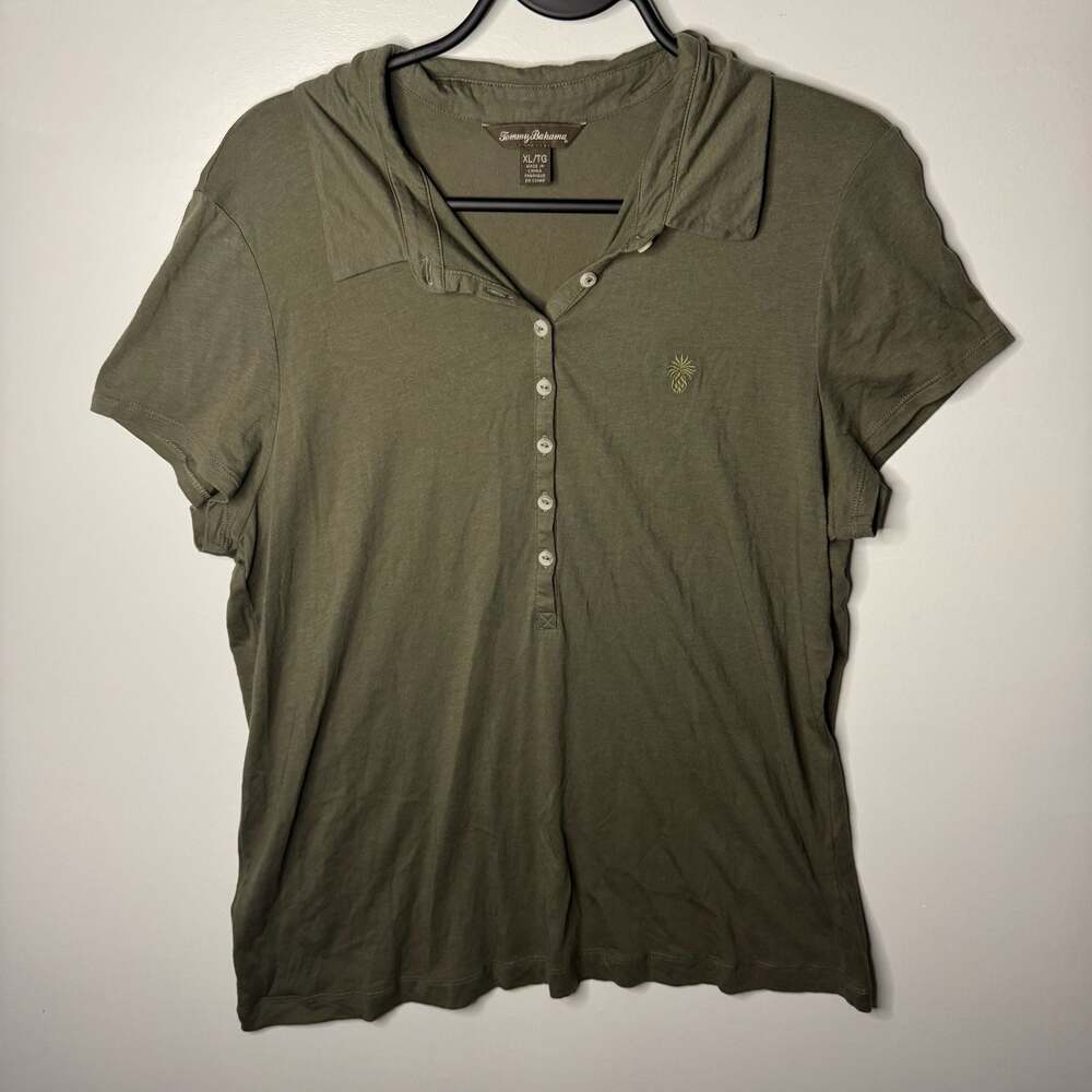 Tommy Bahama Women's XL Olive Green Short Sleeve Henley Polo Shirt